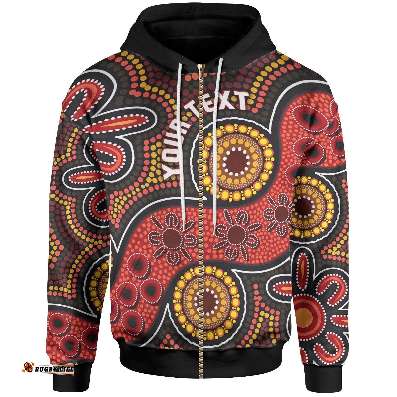 Custom Aboriginal Zip Up Hoodie Indigenous Circle Dot Painting Style 02