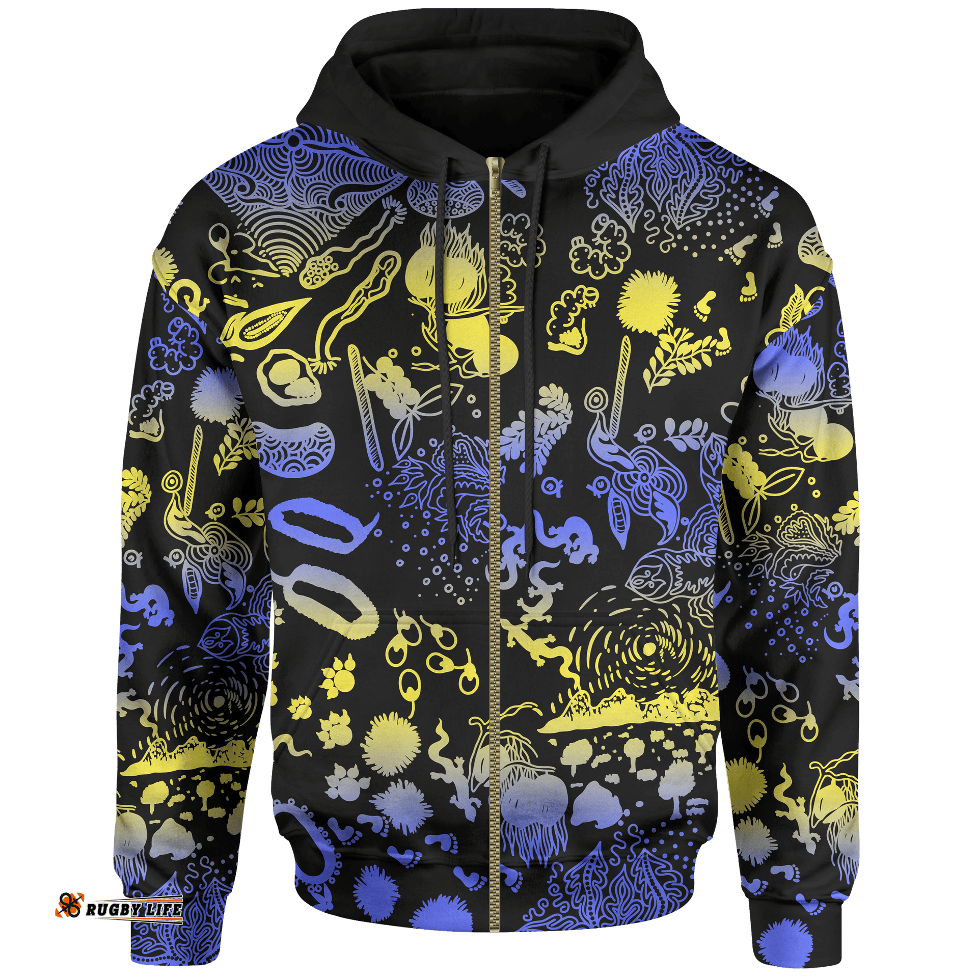 Aboriginal Zip Up Hoodie, Australian Golden Wattle All Over Print