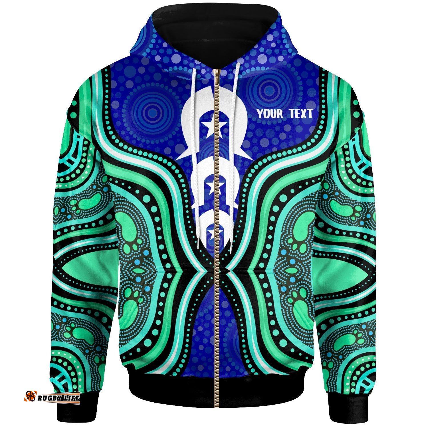 Torres Strait Personalised Zip Up Hoodie Torres Strait Symbol And Aboriginal Patterns 08