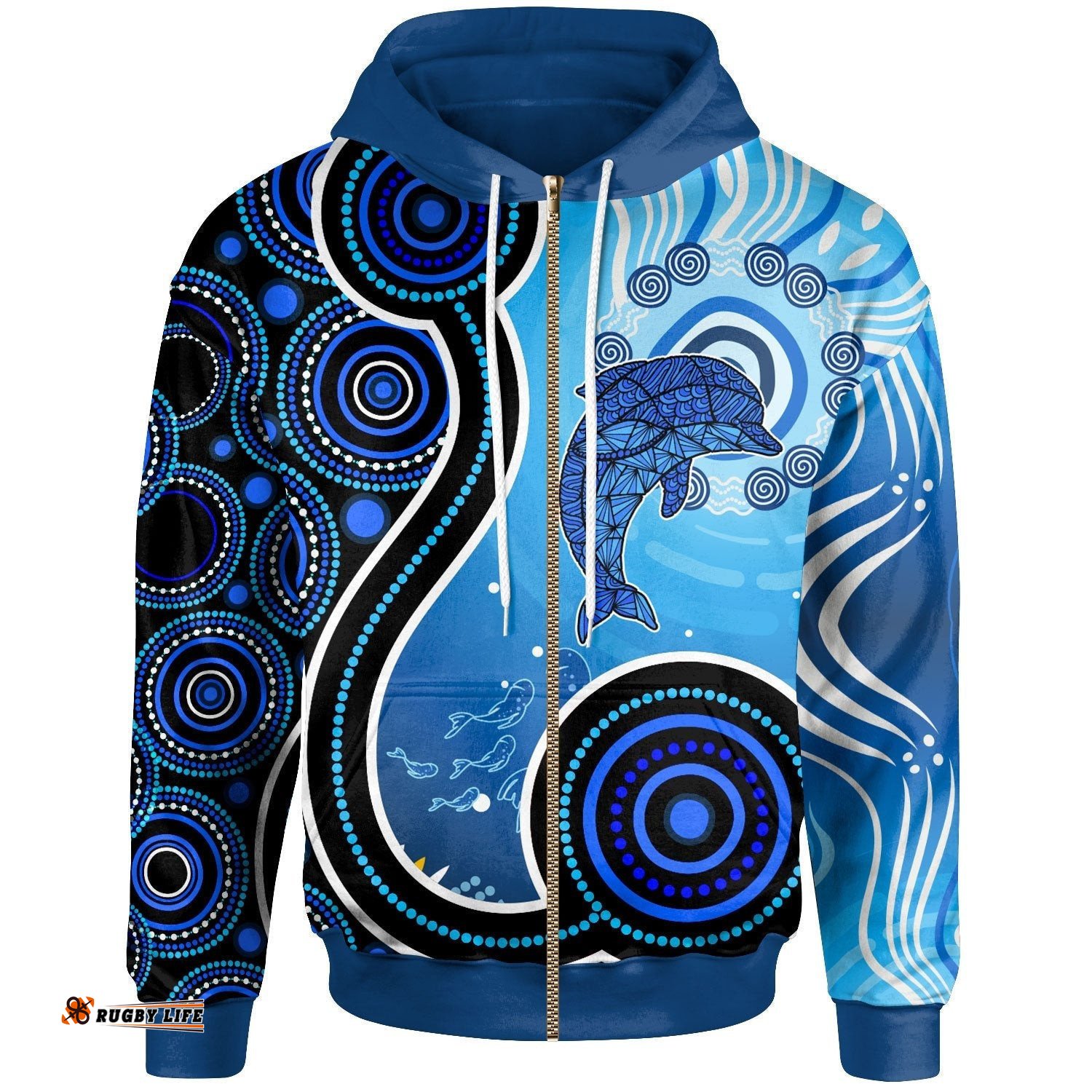 Aboriginal Zip Up Hoodie Dolphin And Aboriginal Dot Patterns