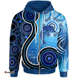 Aboriginal Zip Up Hoodie Dolphin And Aboriginal Dot Patterns