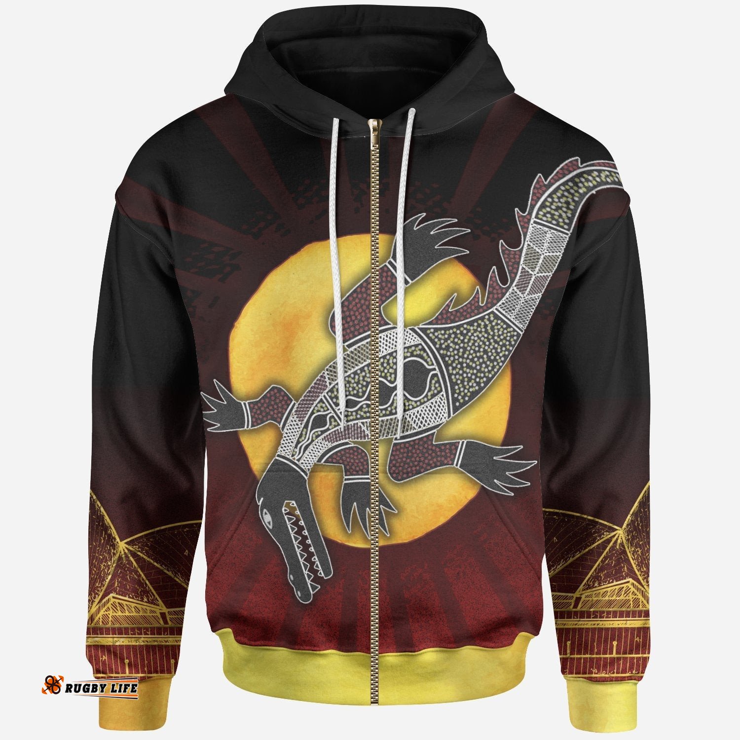 Zip Up Hoodie Aboriginal Crocodile with the Sydney Opera House