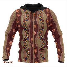 Aboriginal Zip Up Hoodie, Boomerang Patterns Circle Dot Painting 08
