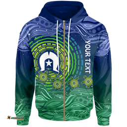 Custom Text Torres Strait Islanders Zip Up Hoodie Aboriginal Turtle