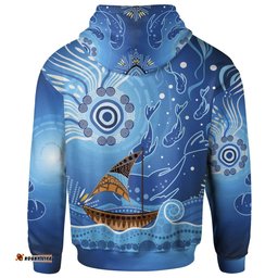 Hoodie Aboriginal View Sea With Fish And Boat 01