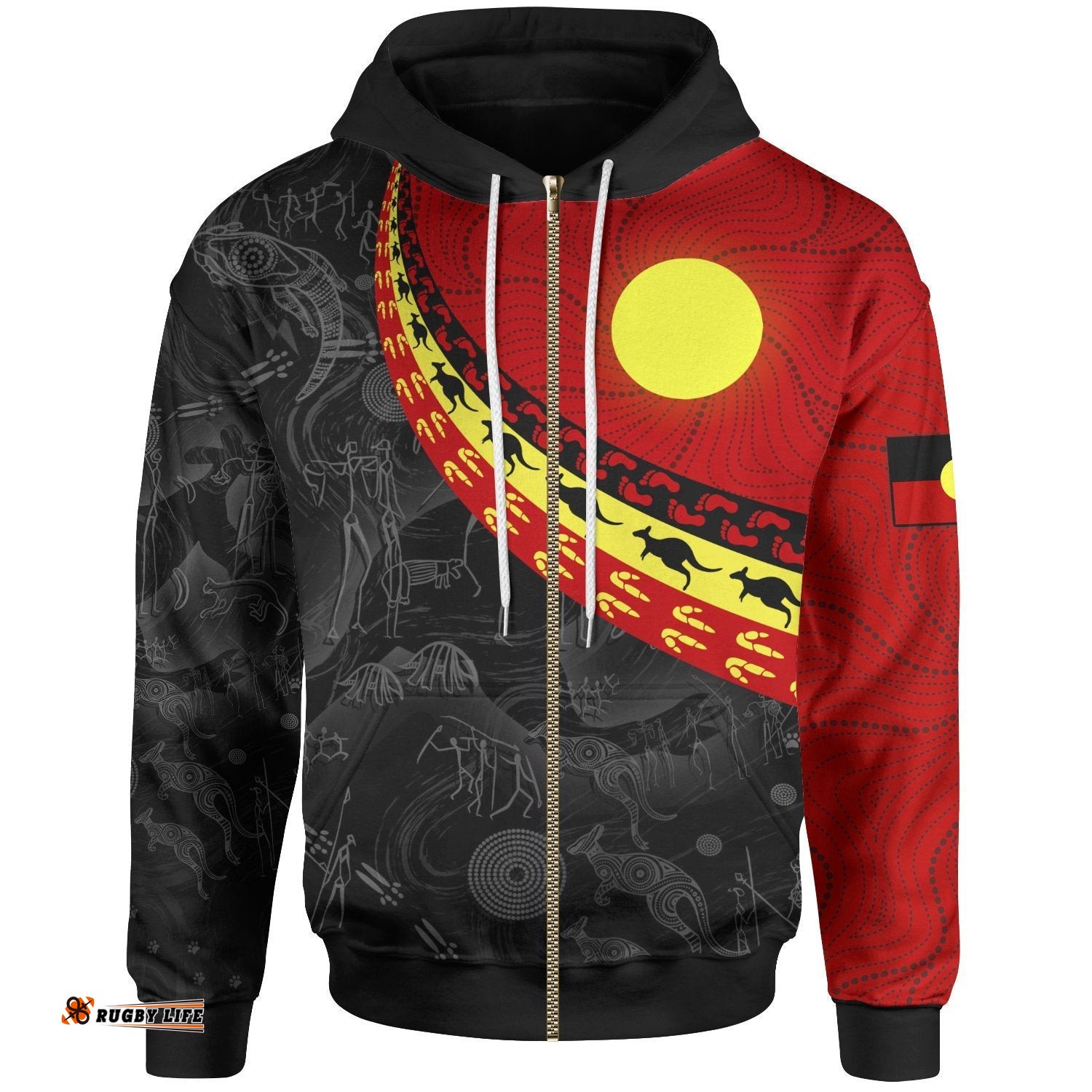 Aboriginal Zip Up Hoodie, Indigenous Flag Circle Dot Painting