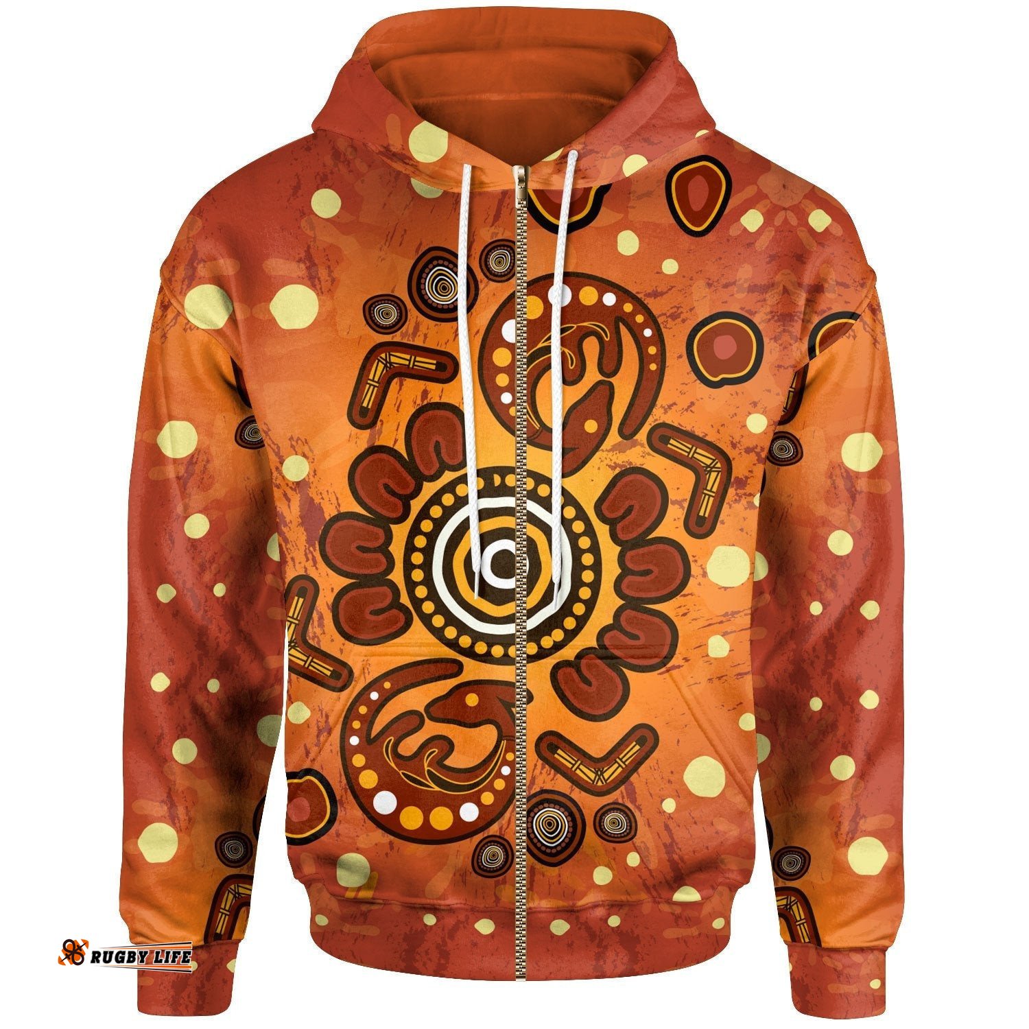 Aboriginal Zip Up Hoodie Baby Kangaroo And Dot Painting Patterns