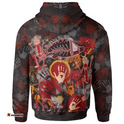 Aboriginal Zip Up Hoodie Indigenous Fish Hand Art