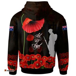 ANZAC Zip Up Hoodie Remembrance Poppy Flowers