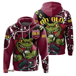 Queensland Rugby League Team Hoodie Indigenous - Custom Queensland Maroons Football Cane Toad Mascot Hoodie