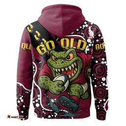 Queensland Rugby League Team Hoodie Indigenous - Custom Queensland Maroons Football Cane Toad Mascot Hoodie
