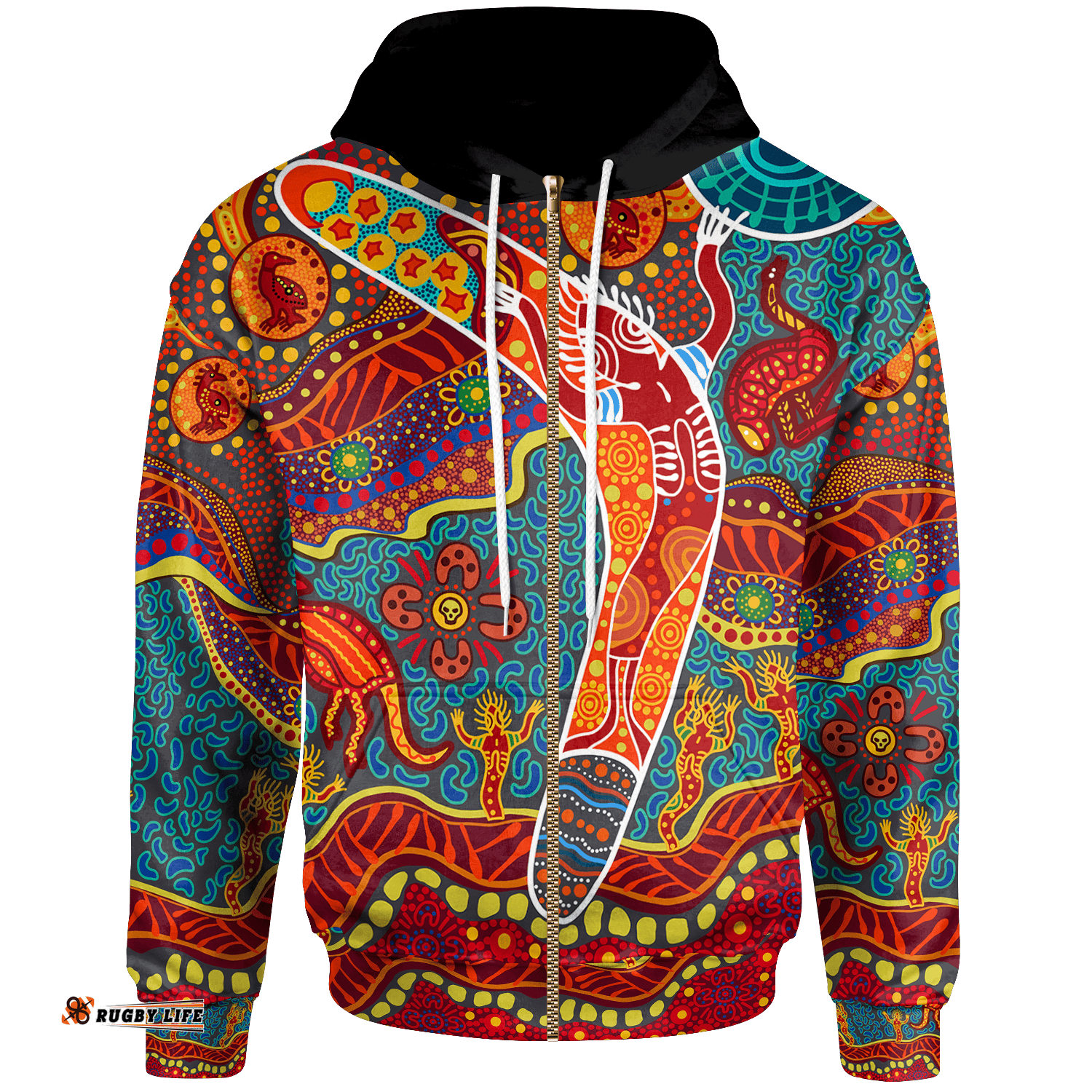 Aboriginal Zip Up Hoodie Indigenous Boomerang