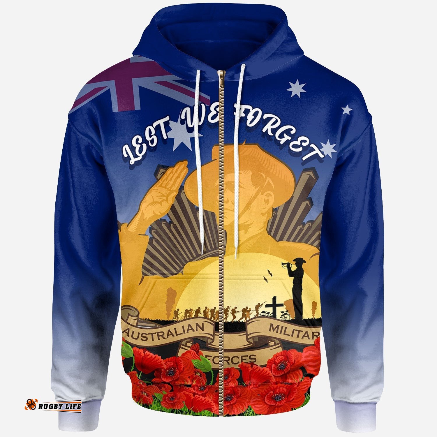 Zip Up Hoodie Australia ANZAC Day And Soldier