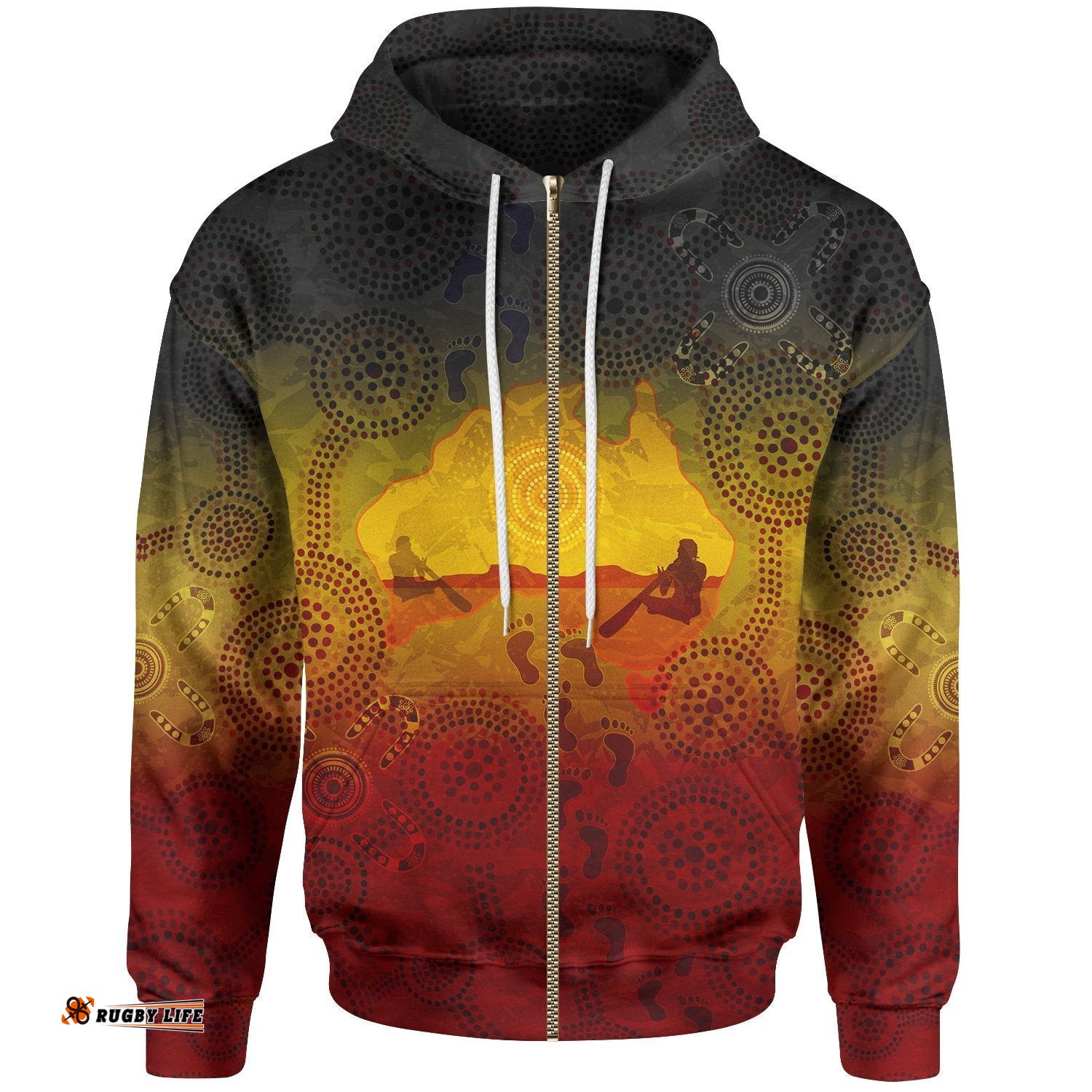 Aboriginal Zip Up Hoodie, Australian Map with Indigenous Color