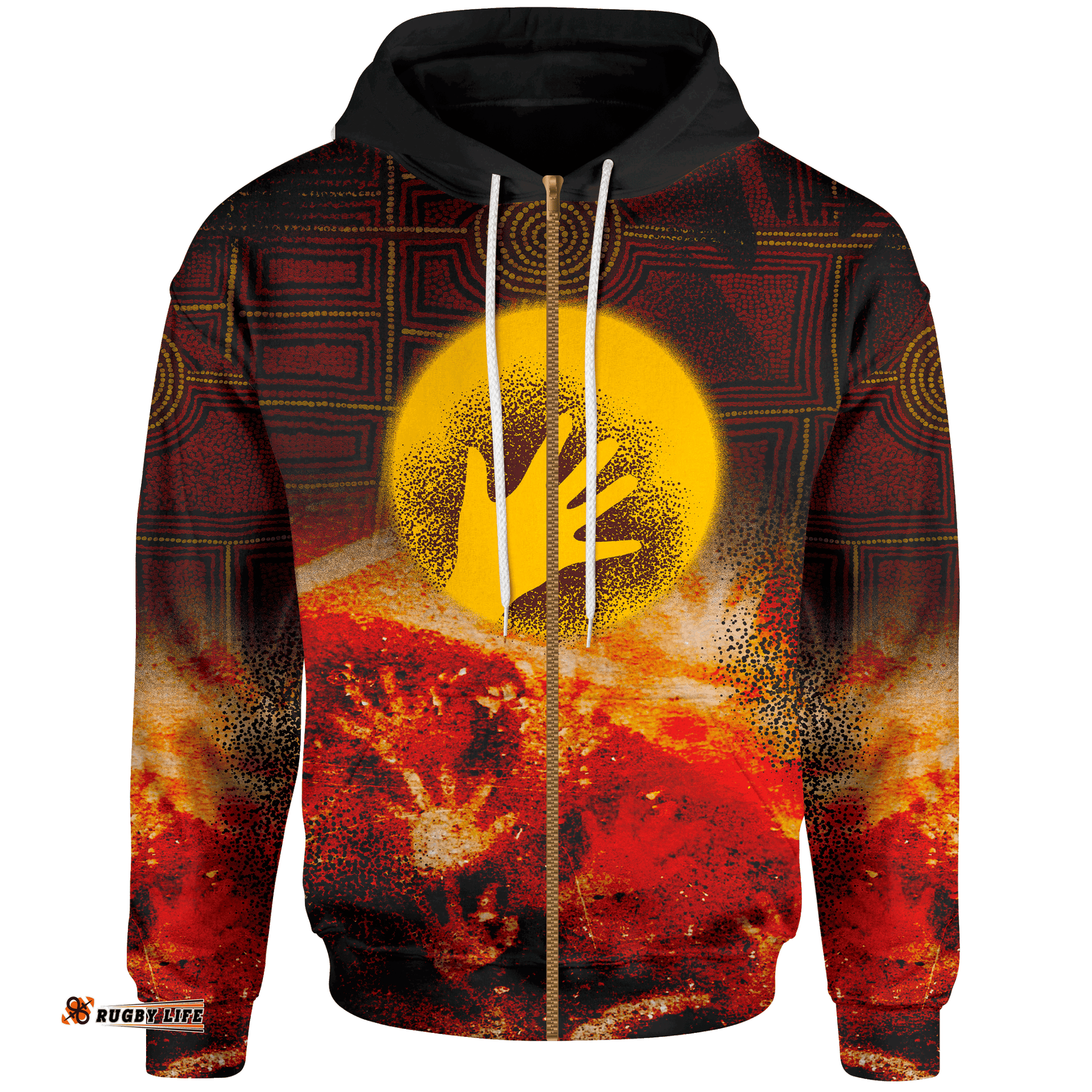 Aboriginal Zip Up Hoodie Indigenous Flag Hand Art