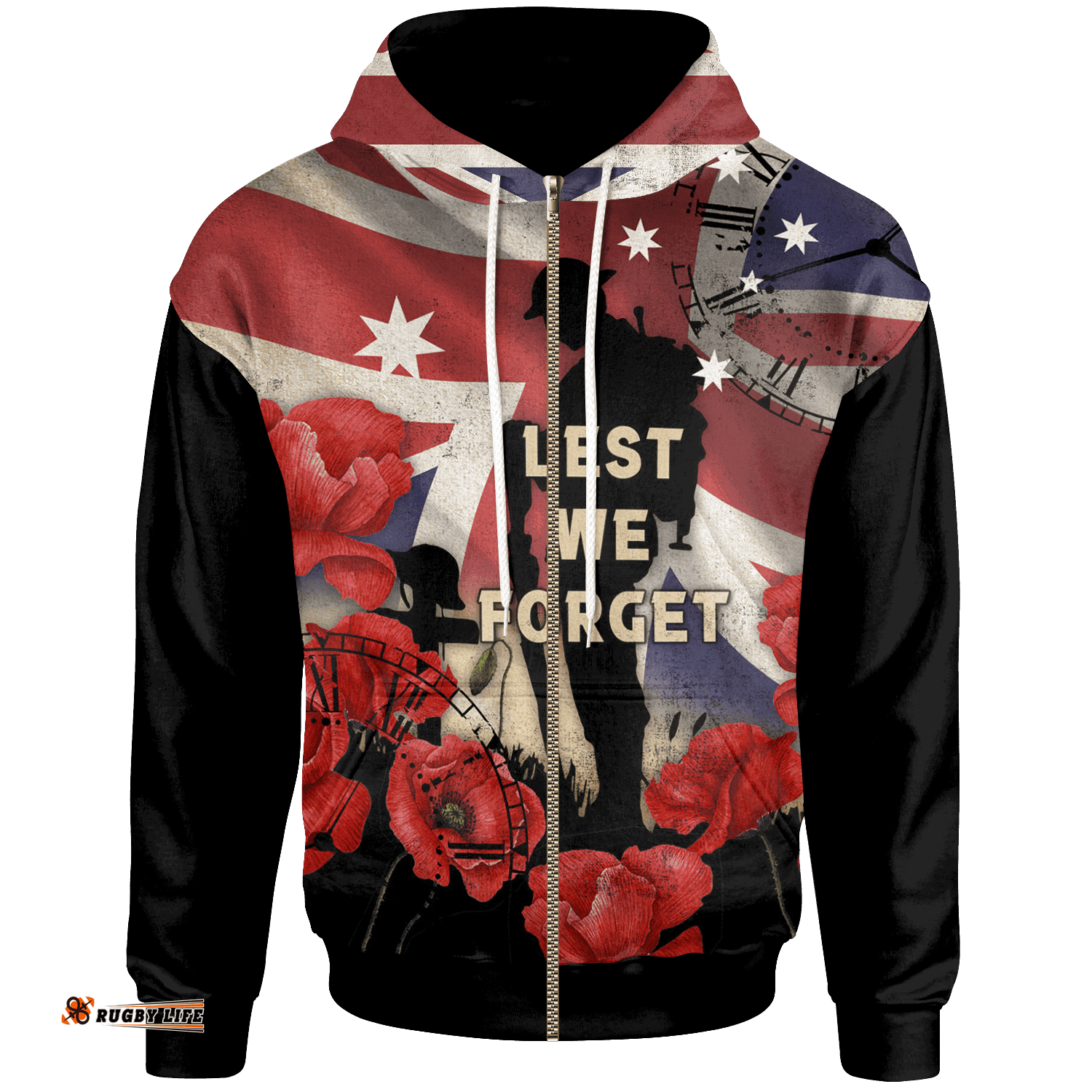 ANZAC Zip Up Hoodie A Day We Will Never Forget