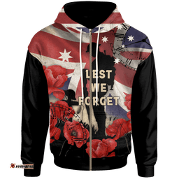 ANZAC Zip Up Hoodie A Day We Will Never Forget