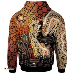 Zip Up Hoodie Australian Aboriginal Sun and Emu