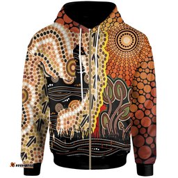 Zip Up Hoodie Australian Aboriginal Sun and Emu