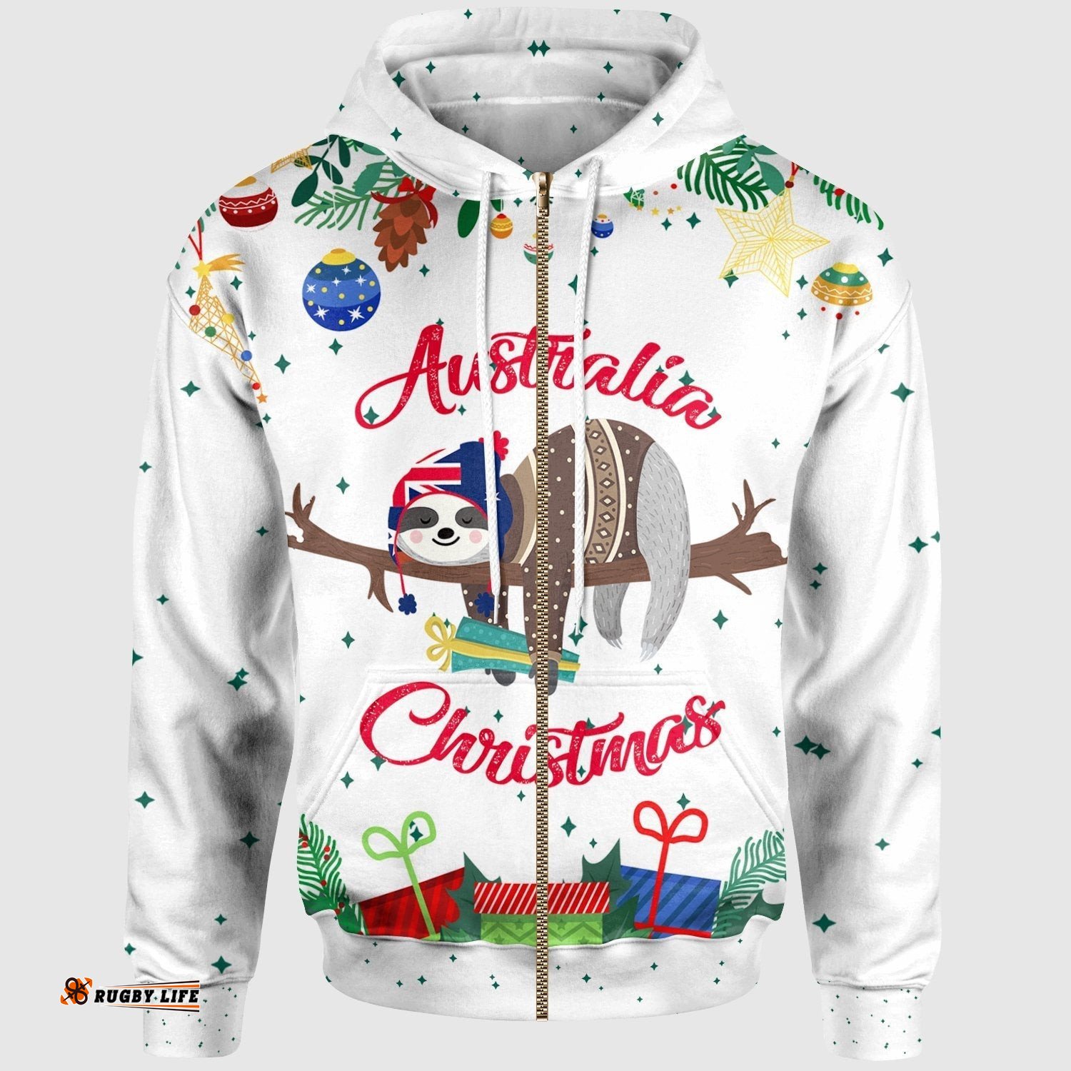 Australia Christmas Zip Up Hoodie White Merry Christmas