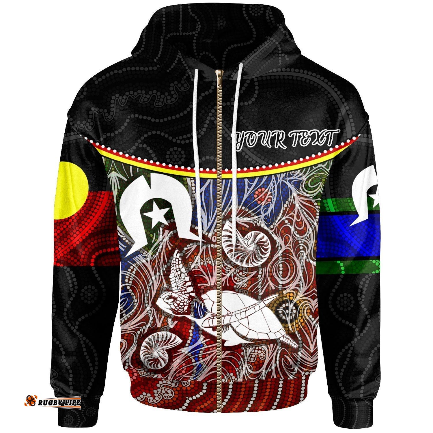 Personalised Zip Up Hoodie Aboriginal Dot In NAIDOC Week Style