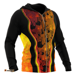 Aboriginal Zip Up Hoodie, Aboriginal Rock Painting Hand Art Golden Style