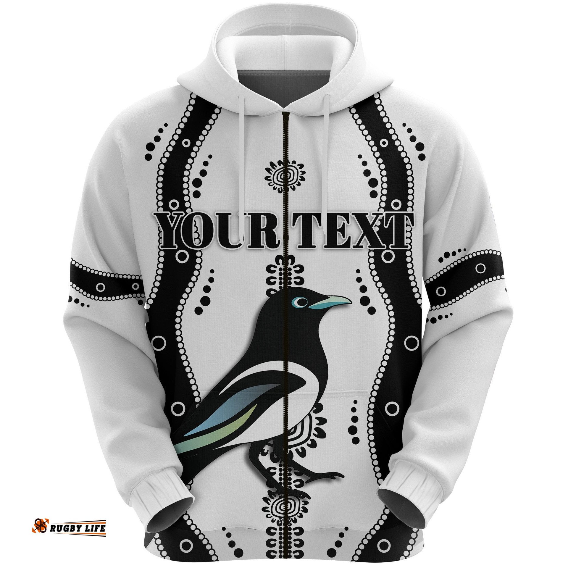 Custom Personalised Collingwood Zip Hoodie Pies Indigenous White