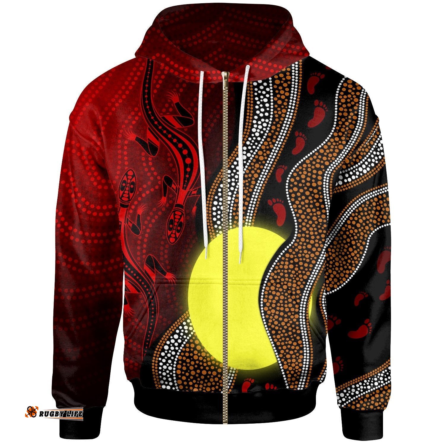 Aboriginal Zip Up Hoodie Aboriginal Flag Lizard Dot Painting Style
