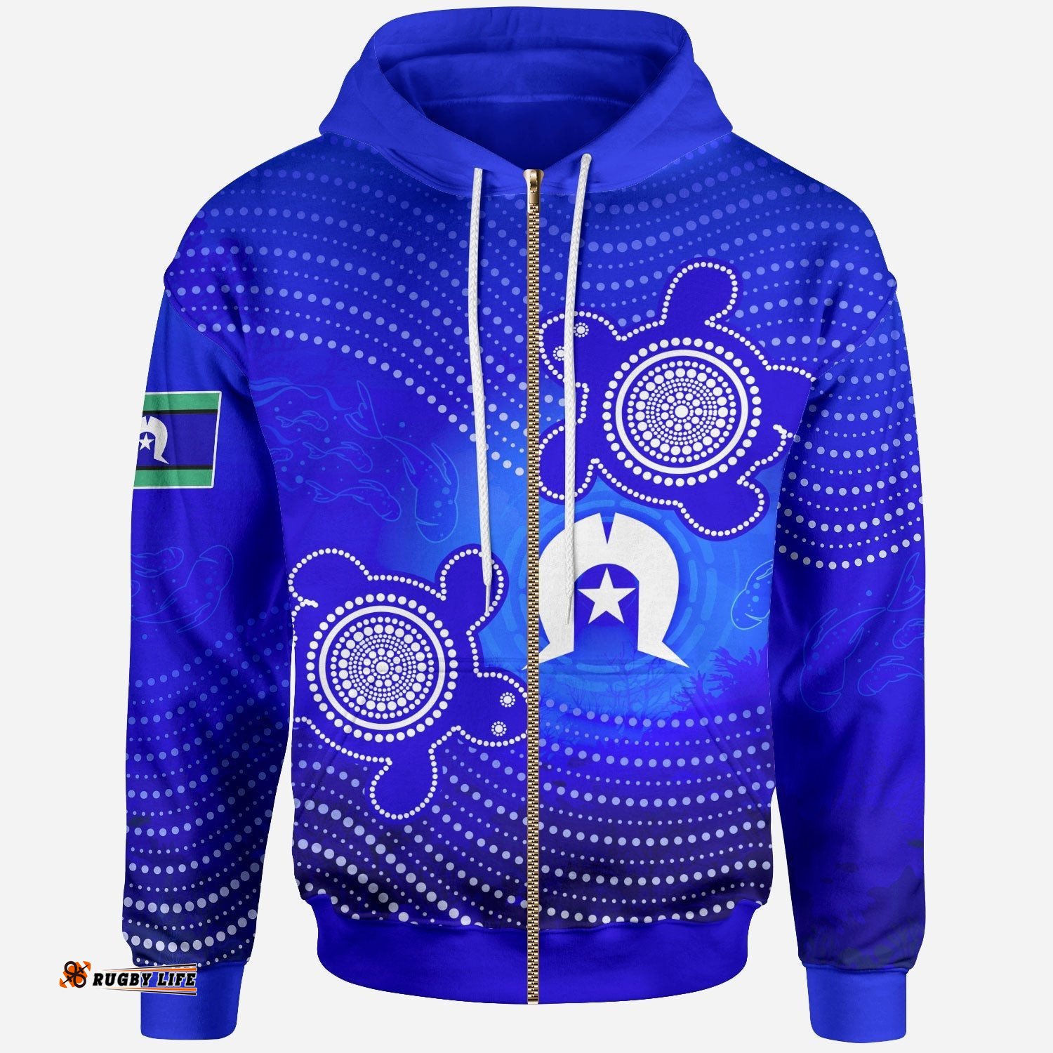 Torres Strait Islanders Zip Up Hoodie Torres Symbol With Aboriginal Turtle