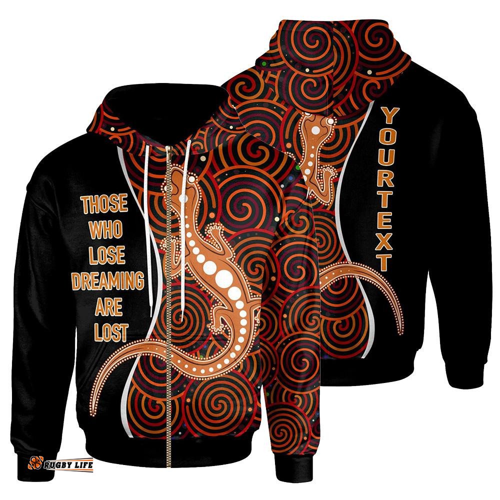 Aboriginal Personalised Zip Up Hoodie Indigenous Lizard Dreaming