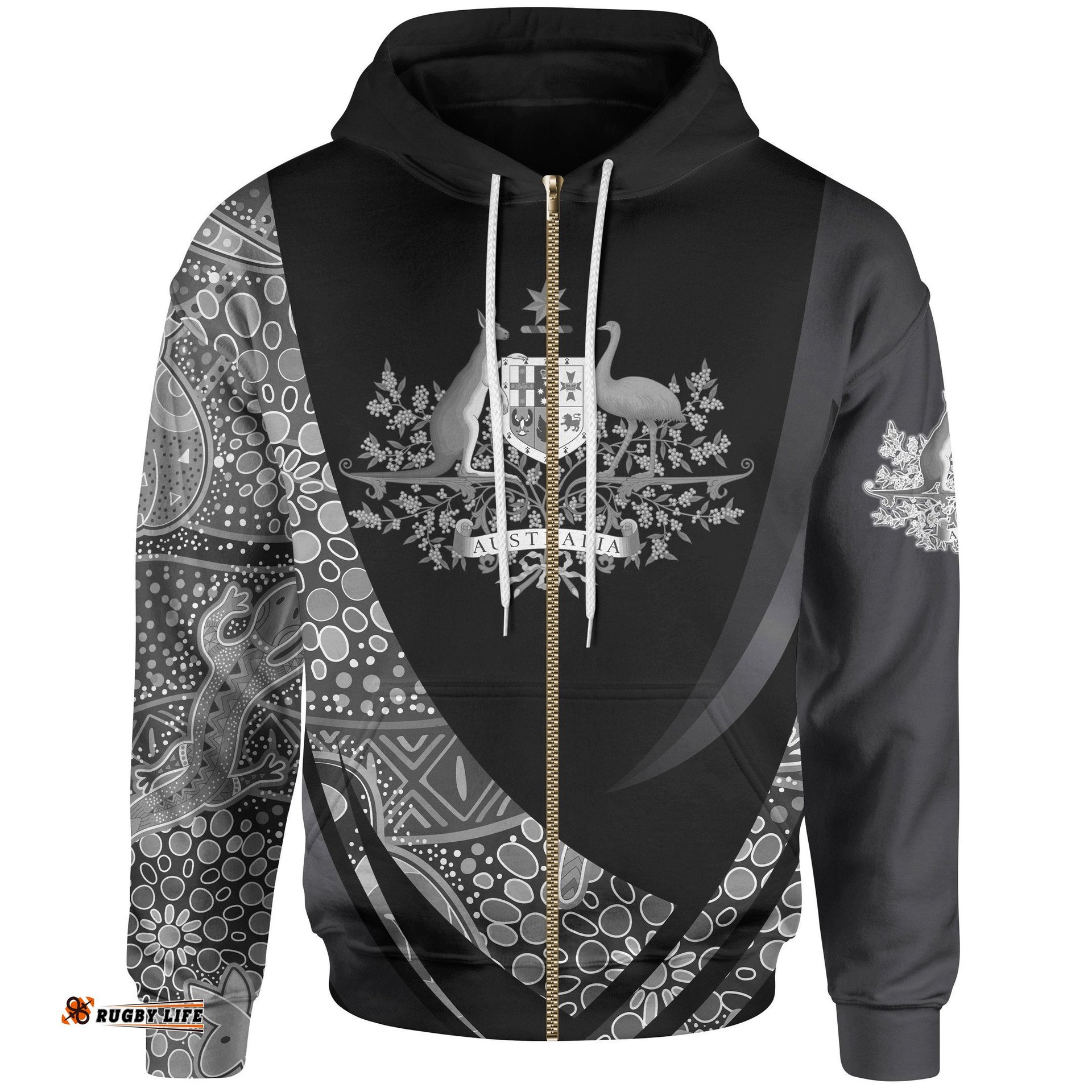 Zip Hoodie Australia Coat Of Arms Aboriginal Patterns