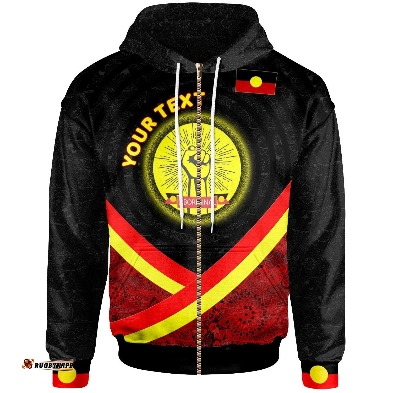 Custom Zip Up Hoodie Aboriginal Flag And Animals Pattern