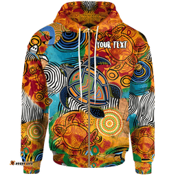 Custom Your Text Aboriginal Personalised Zip Up Hoodie Turtle Indigenous Art