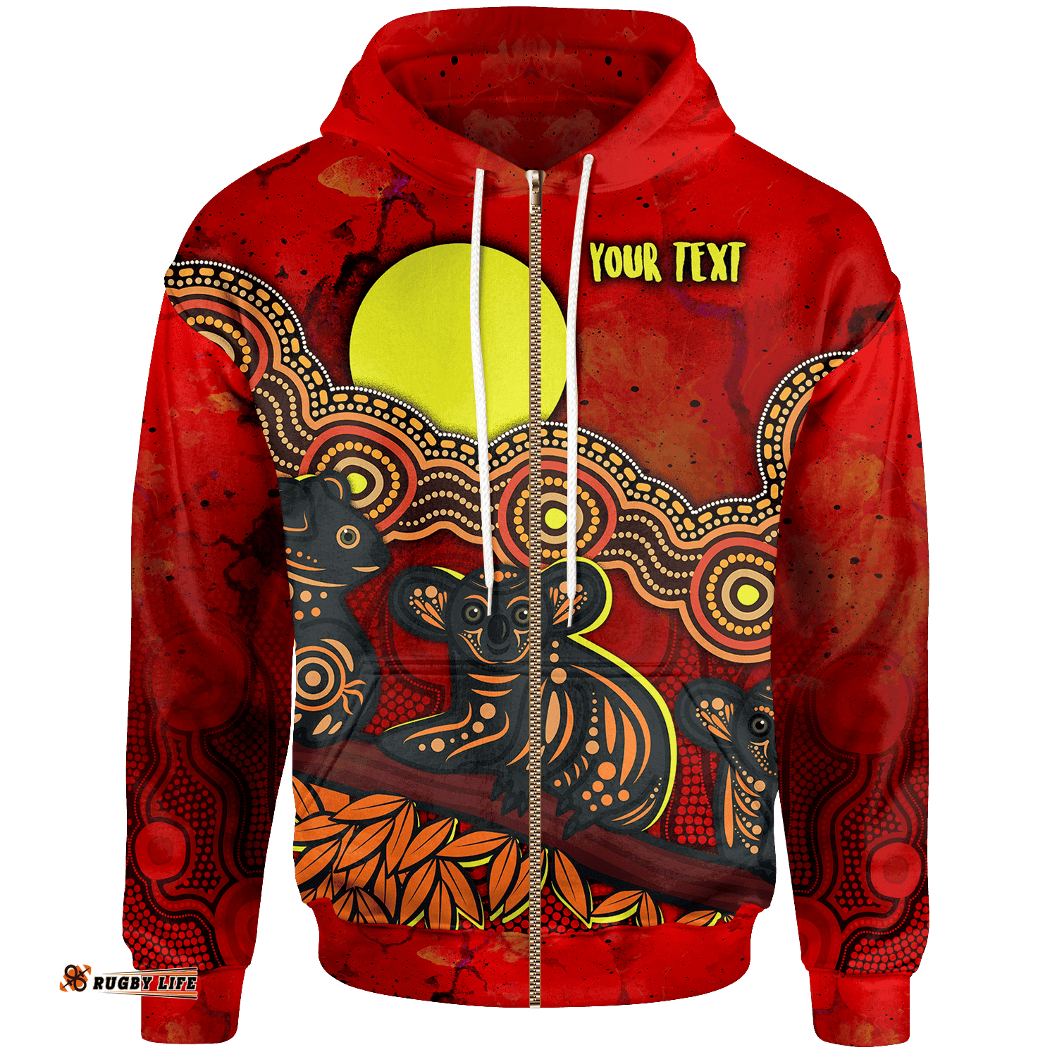 Custom Text Kid Aborignal Zip Up Australian Indigenous Koala