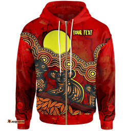 Custom Text Kid Aborignal Zip Up Australian Indigenous Koala