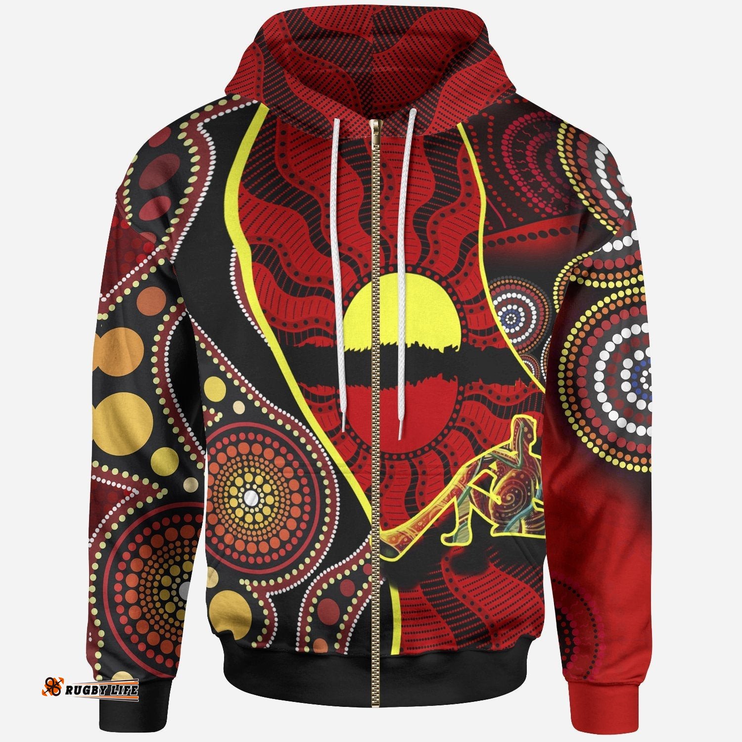 Zip Up Hoodie Australia Aboriginal Dots With Didgeridoo