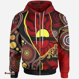 Zip Up Hoodie Australia Aboriginal Dots With Didgeridoo