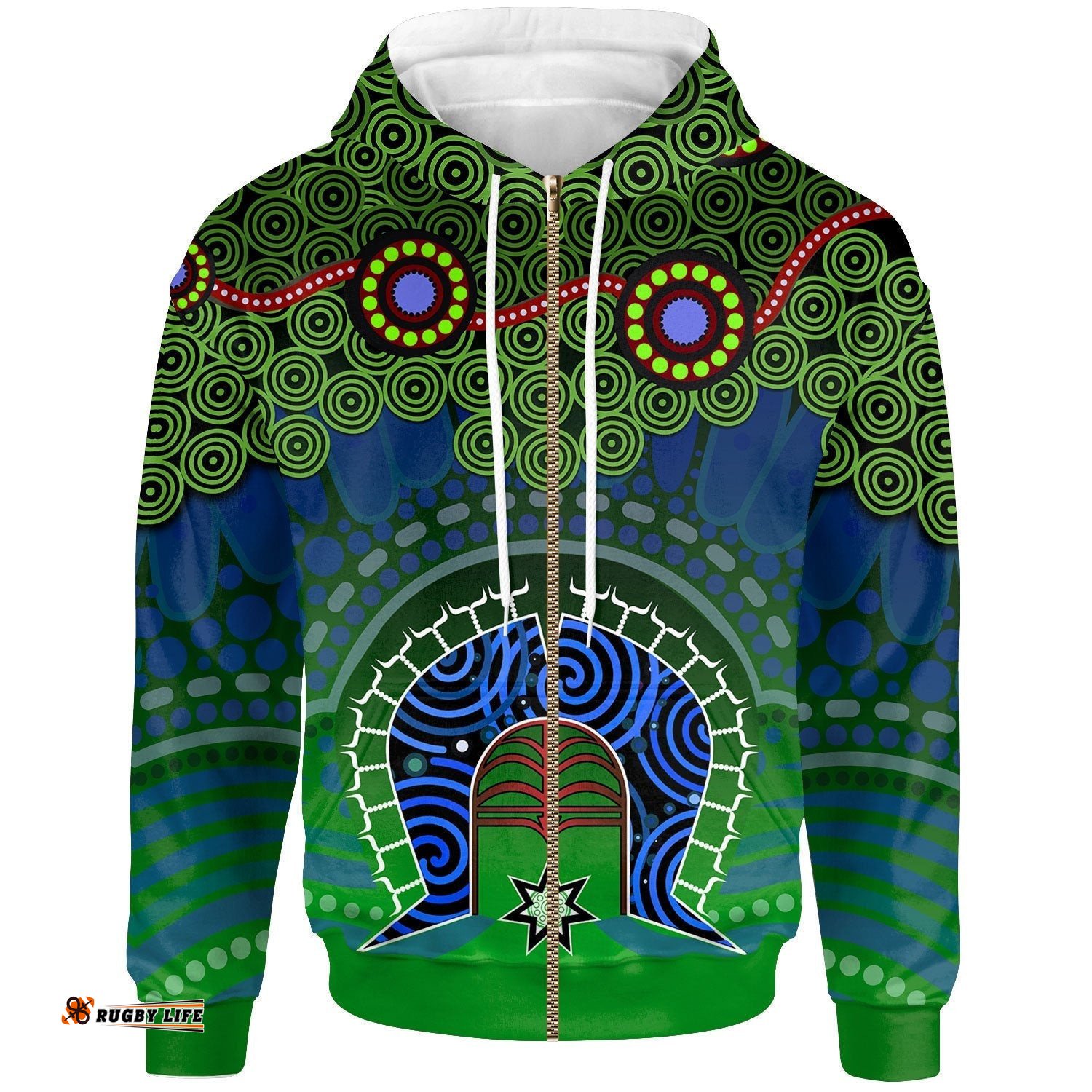 Torres Strait Zip Up Hoodie Dhari And Dot Patterns