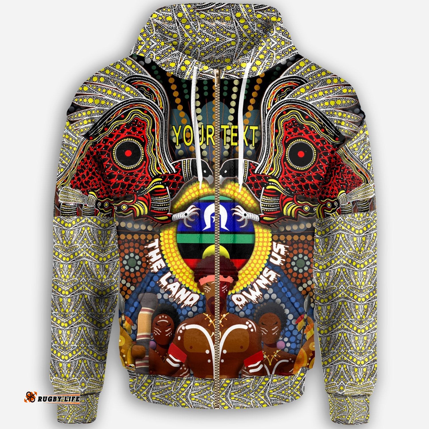 Custom Text The Land Owns Us Aboriginal Zip Up Hoodie