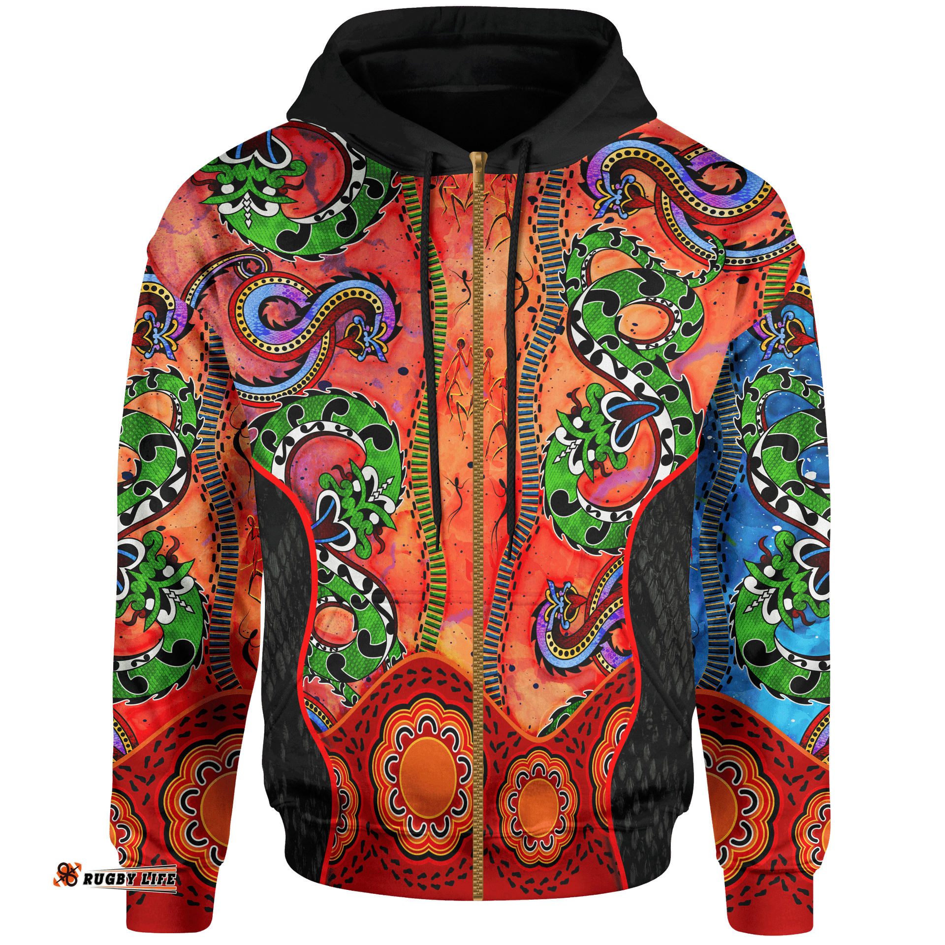 Zip Up Hoodie Aussie Indigenous Patterns Orange