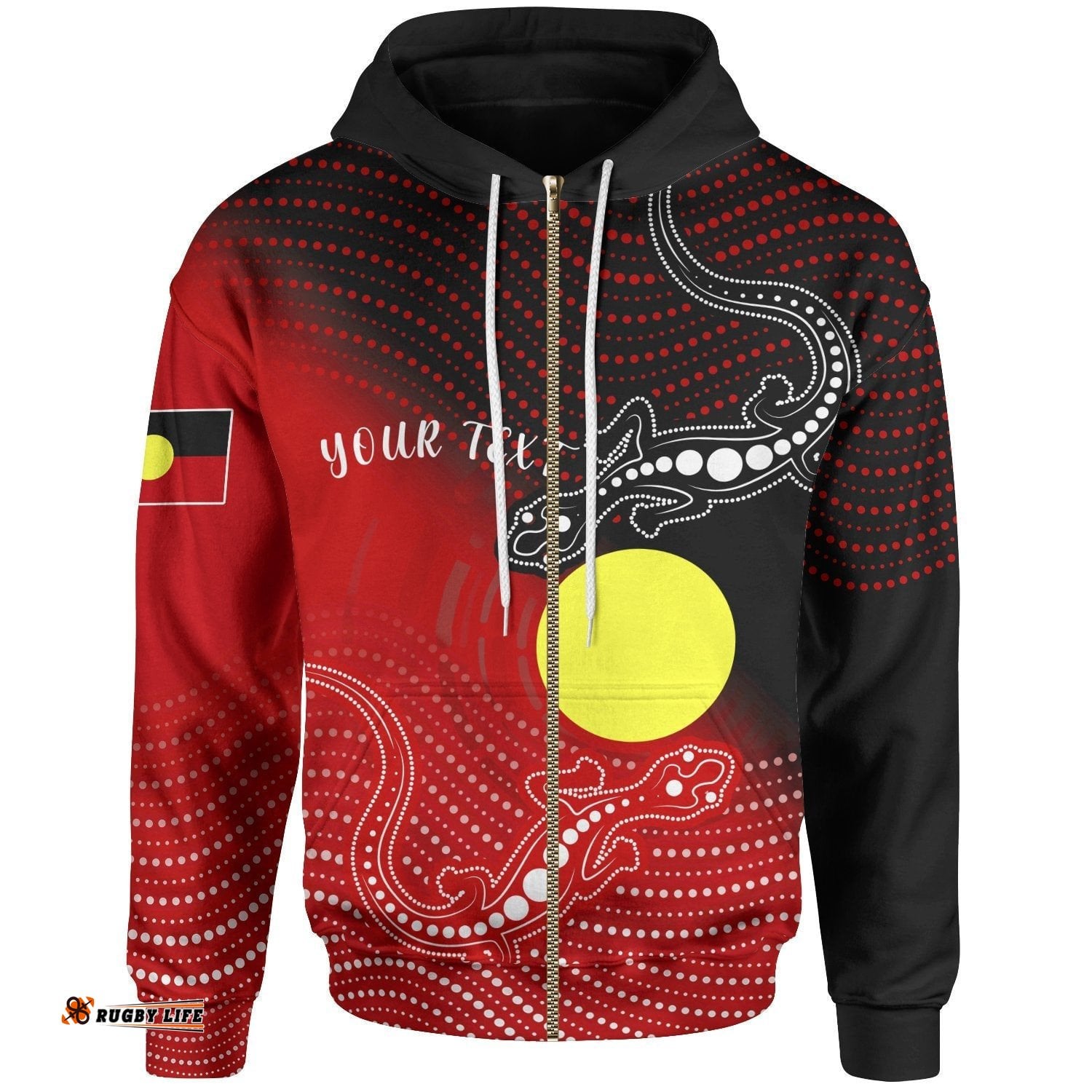 Custom Aboriginal Zip Up Hoodie Two Indigenous Lizard 01