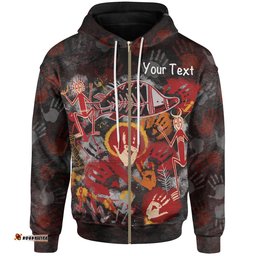 Custom Aboriginal Zip Up Hoodie Indigenous Fish Hand Art