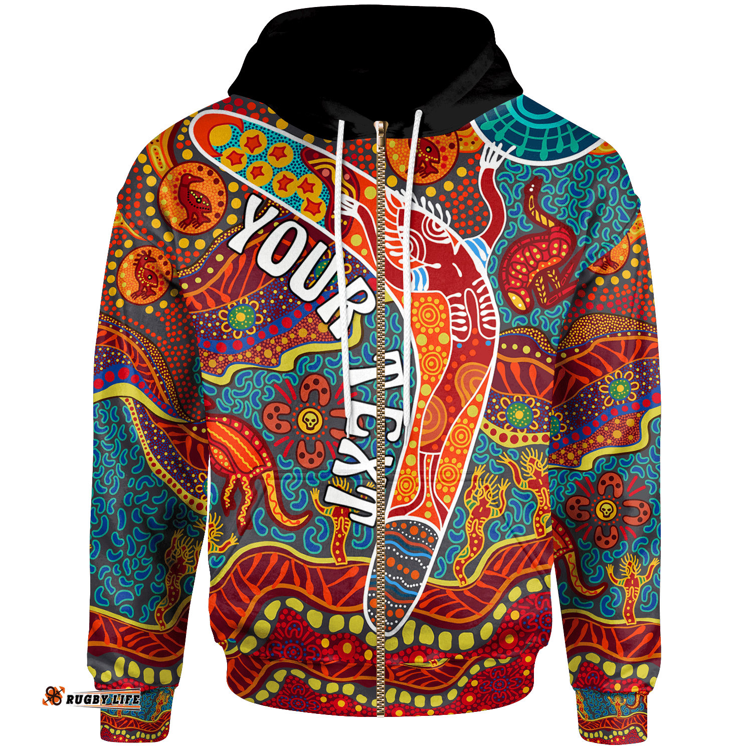 Aboriginal Personalised Zip Up Hoodie Indigenous Boomerang