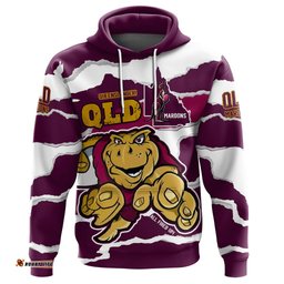 Queensland Maroons Hoodie - Custom State Of Origin QLD Maroons Queenslander All Fired Up Hoodie