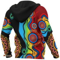 Aboriginal Zip Up Hoodie, Circle Dot Painting Flowers Patterns Blue Dream