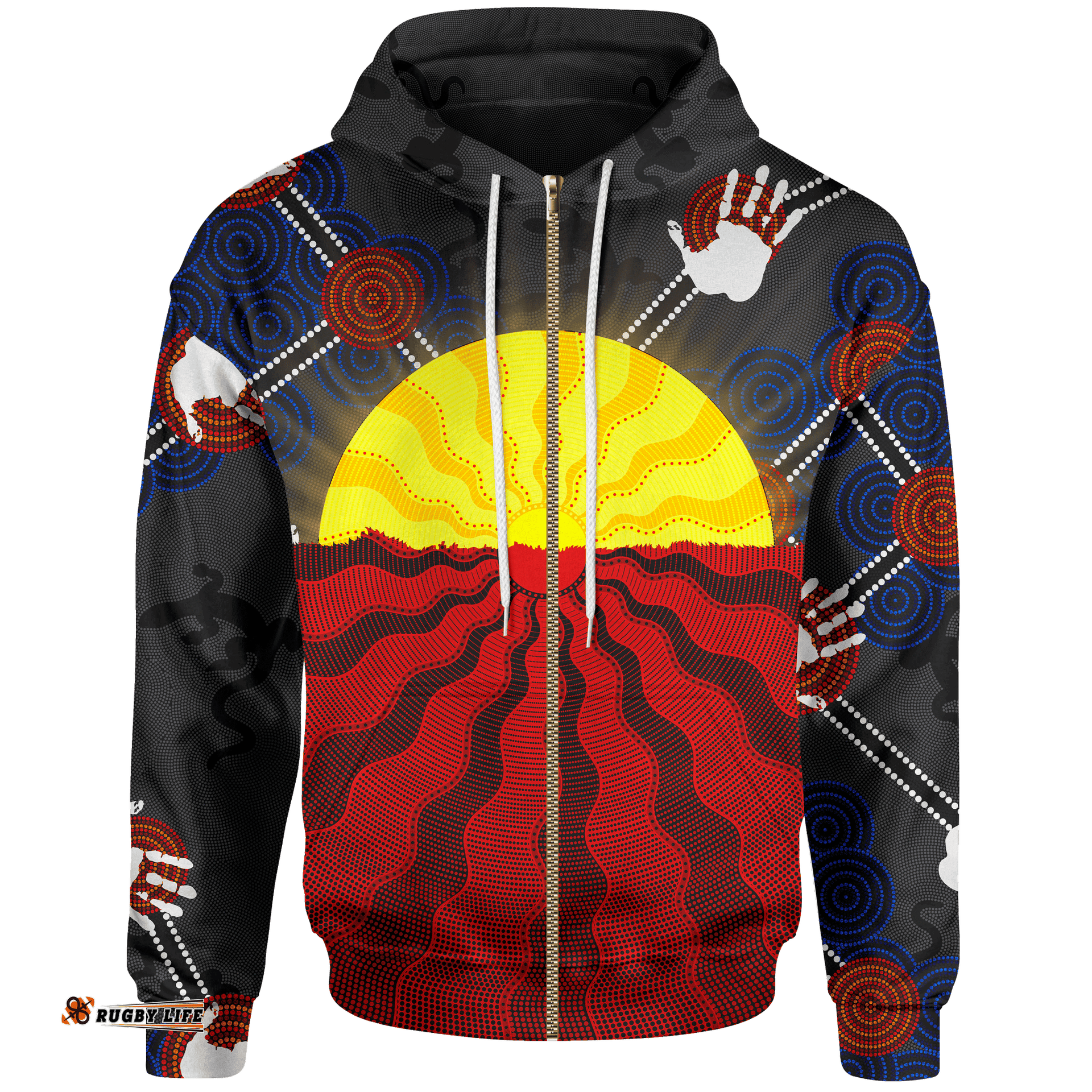 Aboriginal Zip Up Hoodie, Aboriginal Lives Matter Flag Sun Dot Painting