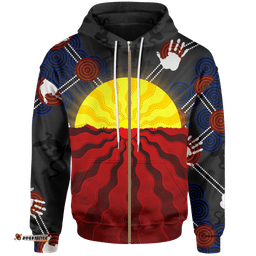 Aboriginal Zip Up Hoodie, Aboriginal Lives Matter Flag Sun Dot Painting