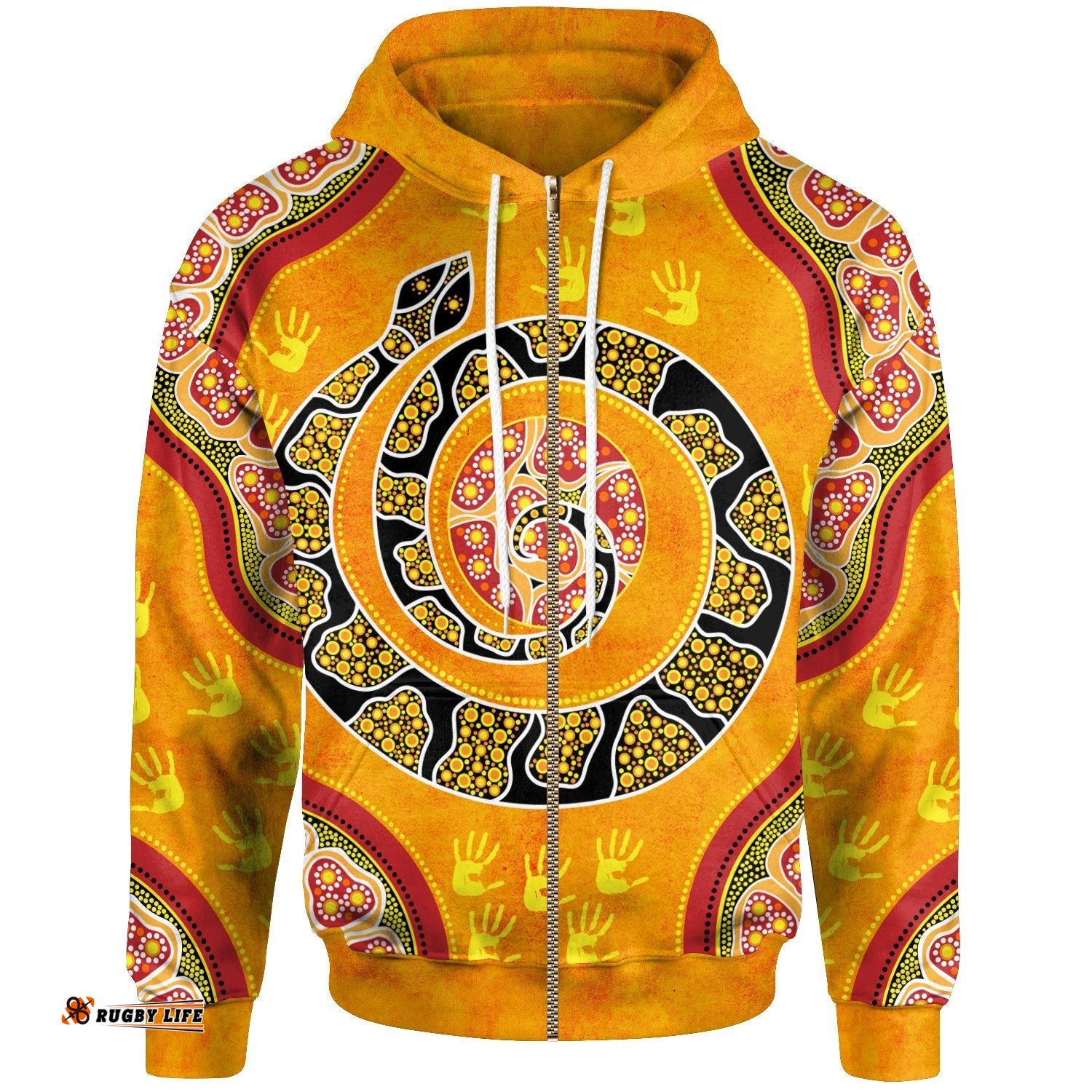 Zip Hoodie Aboriginal Unique Style Snake Orange Color