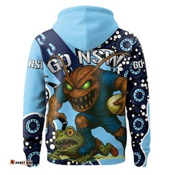 NSW Blues Rugby League Team Hoodie Indigenous - Custom New South Wales Blues Football Cockroaches Mascot Hoodie