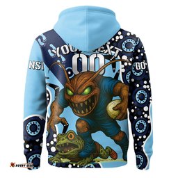 NSW Blues Rugby League Team Hoodie Indigenous - Custom New South Wales Blues Football Cockroaches Mascot Hoodie